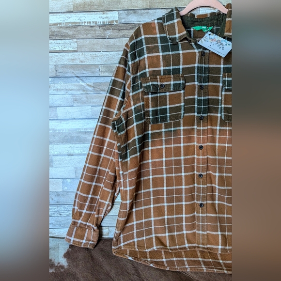 Five Finger Death Punch Upcycled Dip Dye Bleach Flannel Shirt - Picture 12 of 15